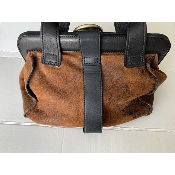 SEQUOIA Marbled Brown Faux Leather Clamshell Shoulder Bag Purse Handbag Large - Picture 4 of 12